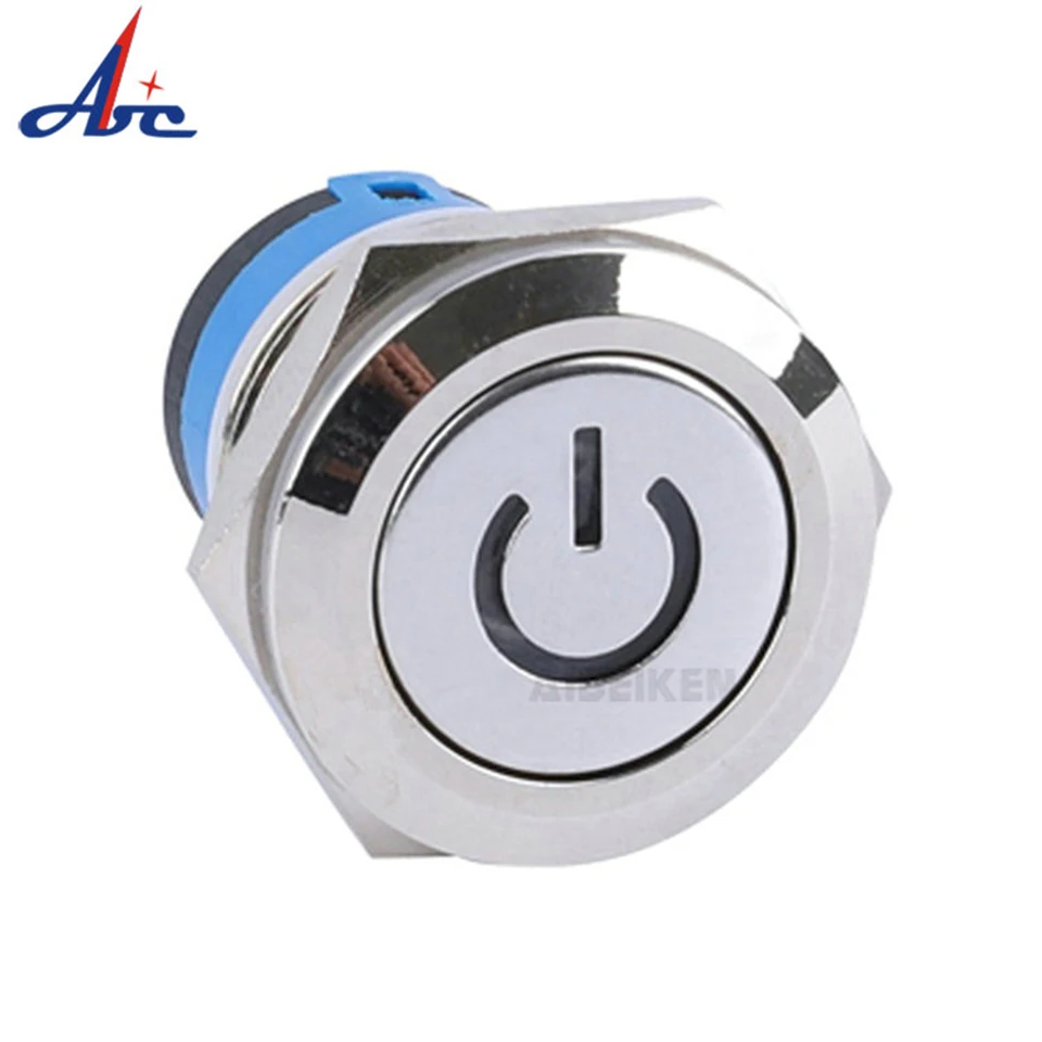 19mm SPST ON OFF Switch 12V 24V Momentary Reset Push Button Switch Latching Waterproof Blue LED Light