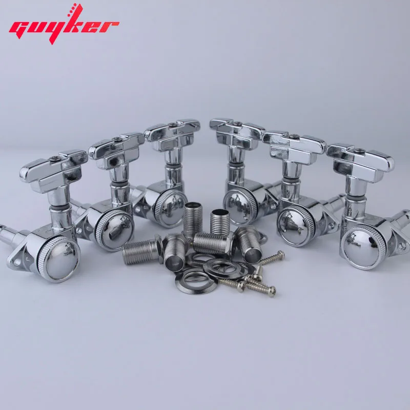 

GUYKER 3R3L Chrome Guitar Tuning Pegs Lock String Tuner Machine Heads Art Deco Rotomatic Imperial Style Head