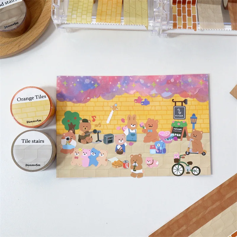 5m Cute Wood Stairs Floor Wall Washi Tapes DIY Hand Account Album Diary Journal Scrapbooking Collage Masking Tape