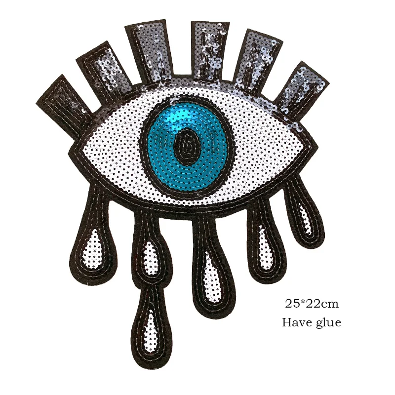 Sequins Patches with Large Eyes, Embroidery Patch, DIY Badge, Iron on Badges, Wholesale Sewing Supplies