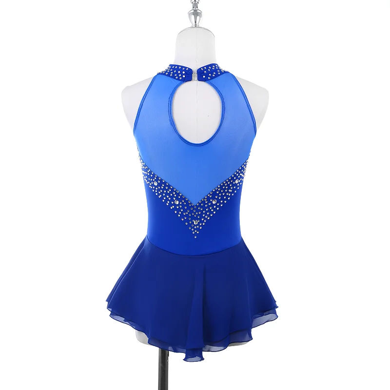 ZAGITOVA Figure Skating Dress Women Girls Ice Skating Skirt Sleeveless Steel Tube Dance Backless Rhinestones Mesh Skirt