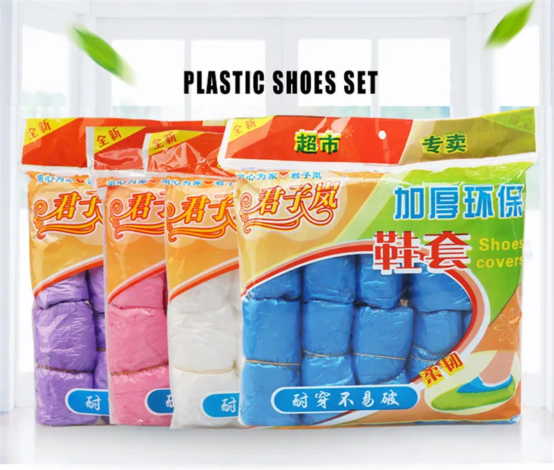 1 Packung/100 Stück Einweg-Regenschuhüberzüge für den Außenbereich, wasserdichte Stiefelüberzüge, dicke Kunststoff-Überschuhe, mehrfarbig, optional, rutschfest – Detail 1