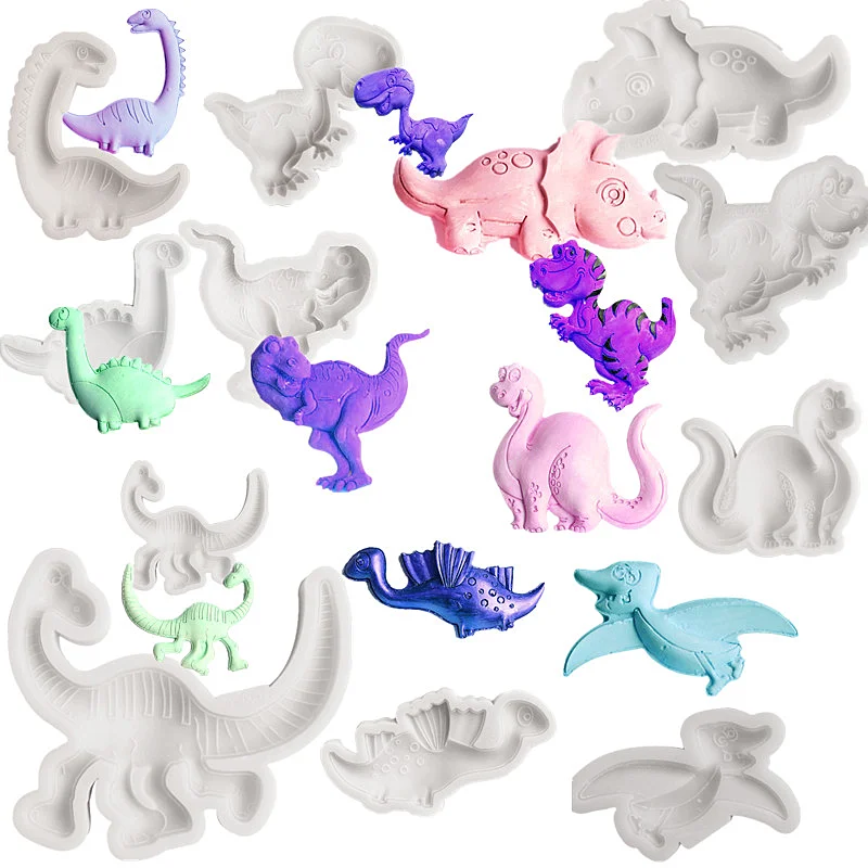 Various Dinosaur Shape Silicone Resin Mold DIY Cake Pastry Fondant Moulds Dessert Chocolate Lace Decoration Kitchen Baking Tools