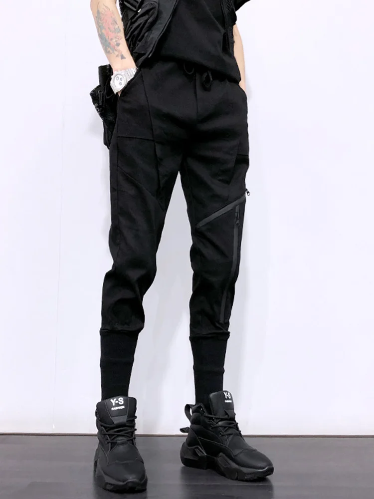 Free shipping Men's Male fashion black casual small feet harem pants element design style zipper decoration personality pants