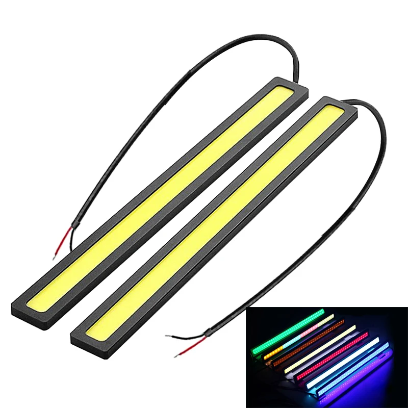 Tira de luces LED COB de circulación diurna para coche, 1x17cm, DRL, luz externa, impermeable, azul, rosa, rojo, verde, ámbar