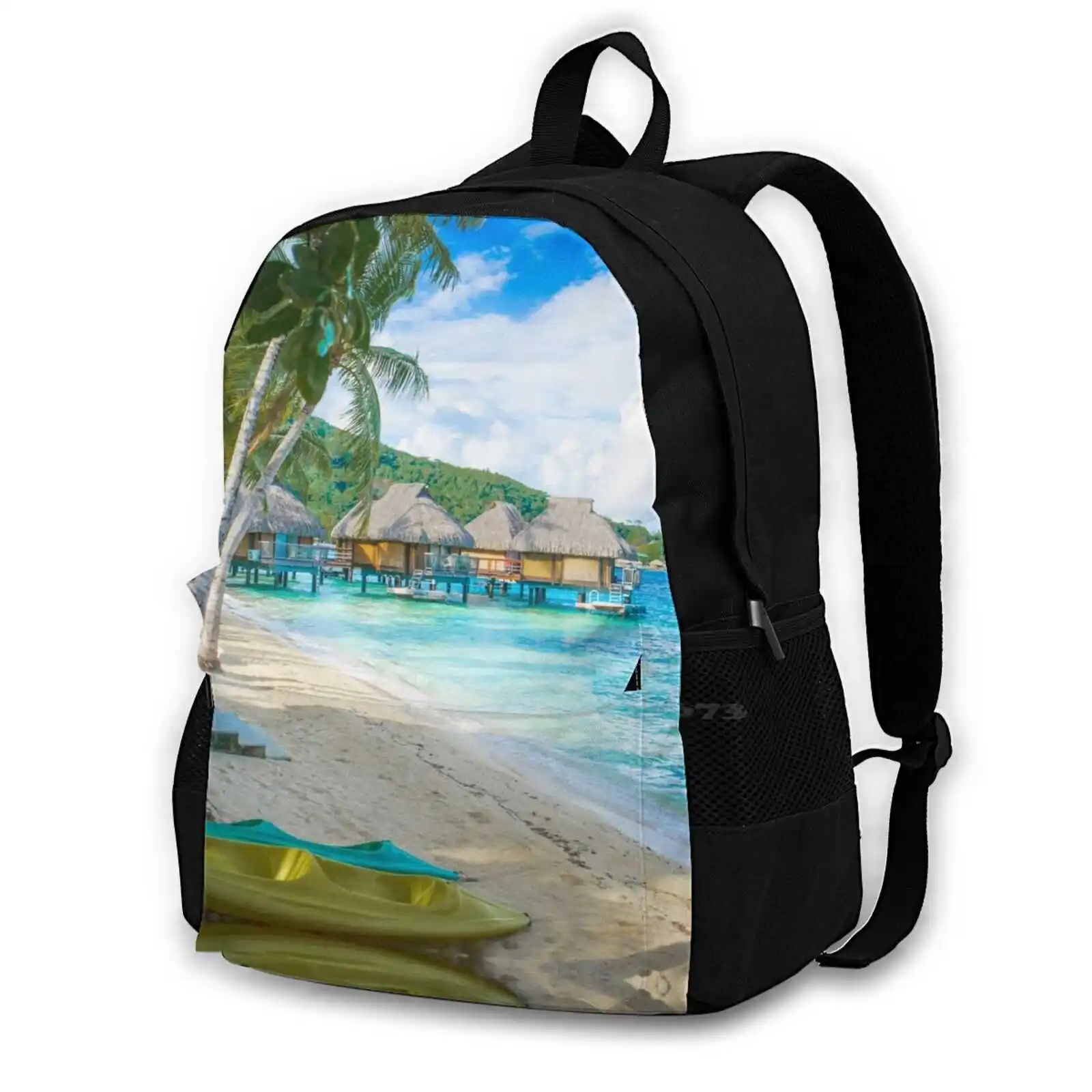 

Mountai View Pattern Design Laptop Travel School Bags Honeymoon Vacation Beach Huts Island Holiday Pearl Matira Sunset Sunrise