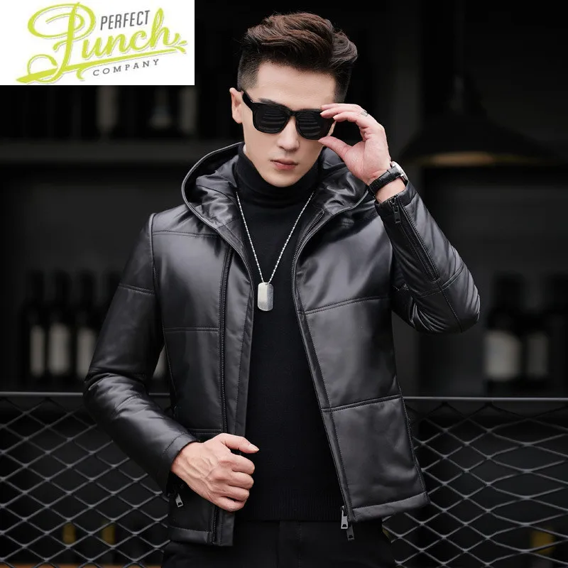 

Leather Men's Jacket Winter Genuine Leather Jacket Men Hooded Sheepskin Down Coat Chaqueta Cuero Hombre 91XYR0022 YY272