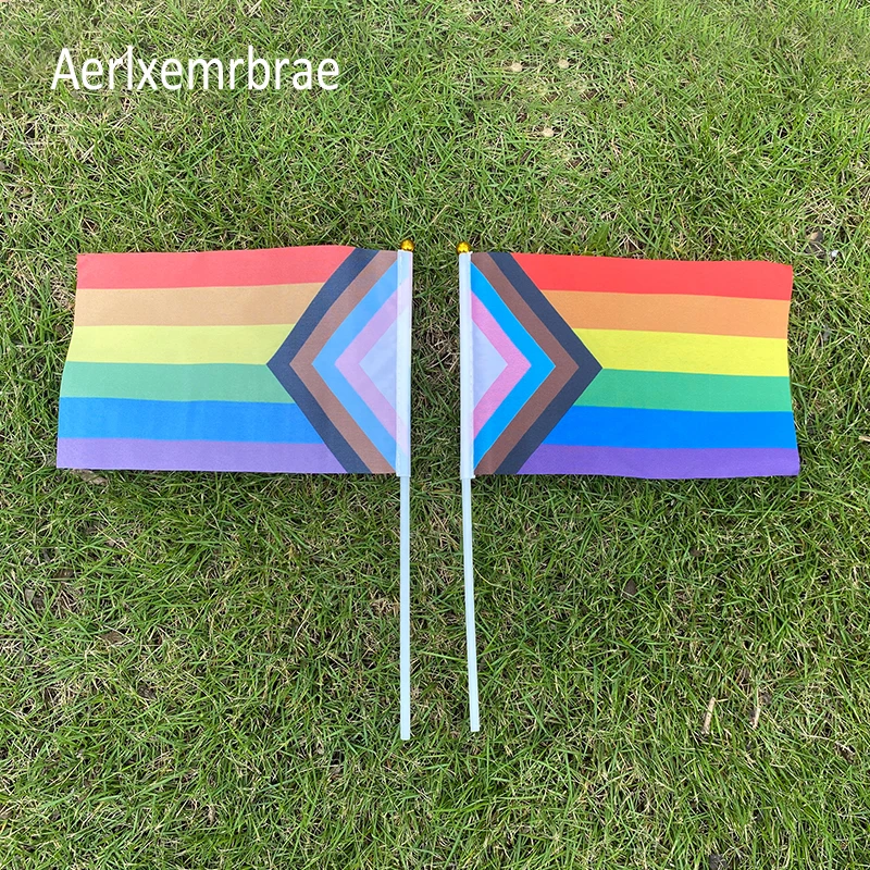 100Pcs 14*21Cm A plastic  Stick Rainbow Hand flag  dream smp flag Gay Lesbian Homosexual Bisexual LGBT Pride hand  flag