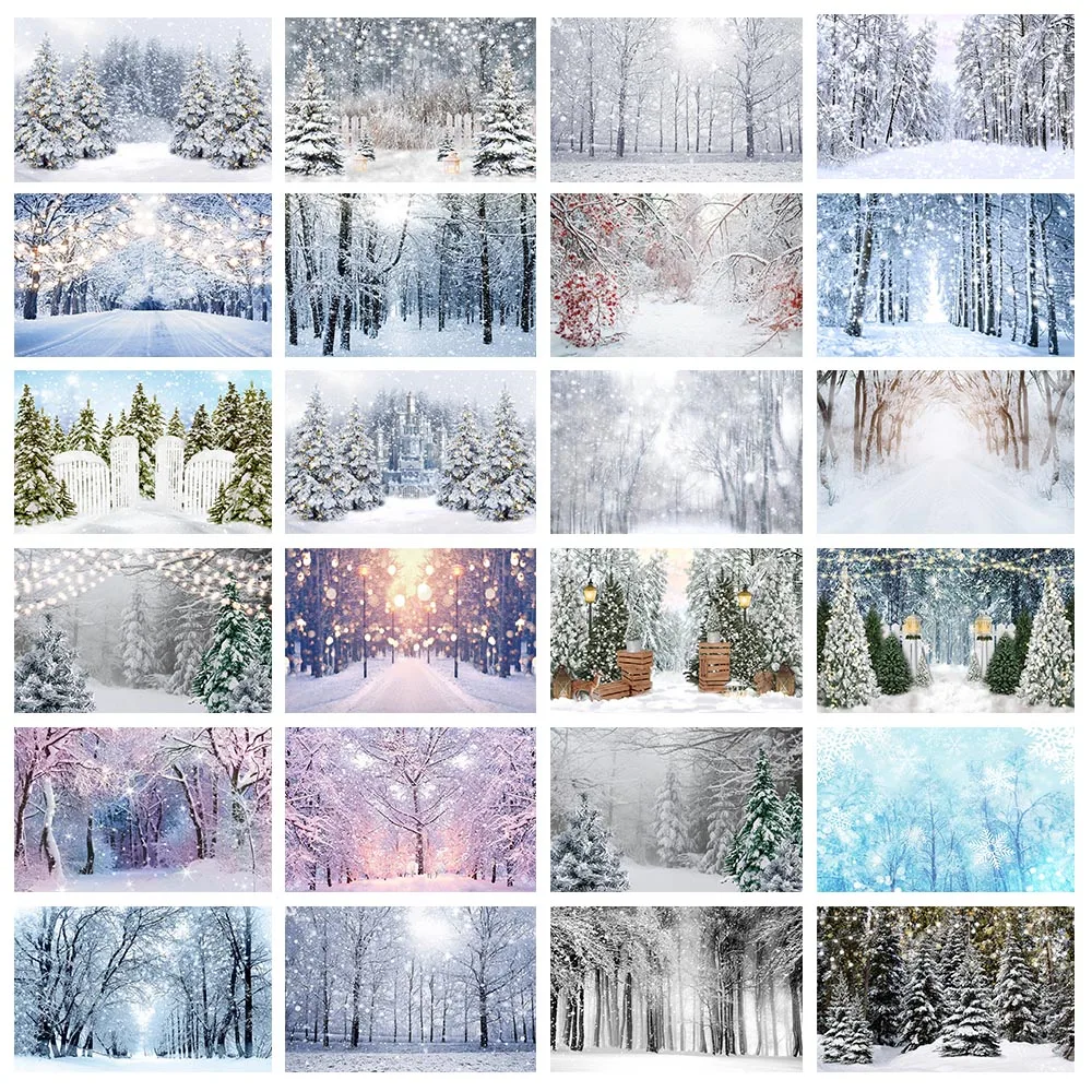 Mocsicka Winter Forest Photography Backdrop Snow Scene Snowfield Pine Tree Snowflake Photo Background for Photo Studio Photocall