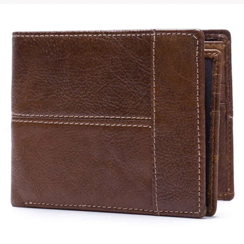 Hoge Kwaliteit Lederen Korte Portemonnee Vintage Coin Cash Dunne Pocket Id/Credit Kaarthouder Geld Koeienhuid Mannen Bifold portemonnee