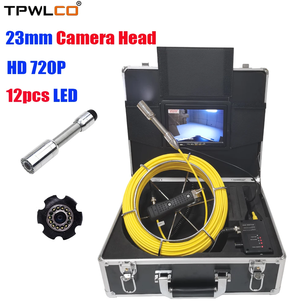 

23mm CCTV Drain Pipe Inspection Camera With 12pcs LEDS 7inch Monitor Sewer Waterproof Endoscope Industrial System 20-50m Cable