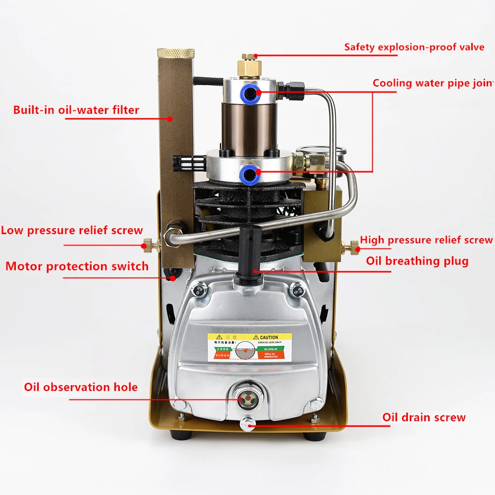 220V High Pressure Air Compressor 30MPA Diving Breathing Pump 300 Bar Electric 4500 Psi Smart Water-cooled Submersible Cylinder