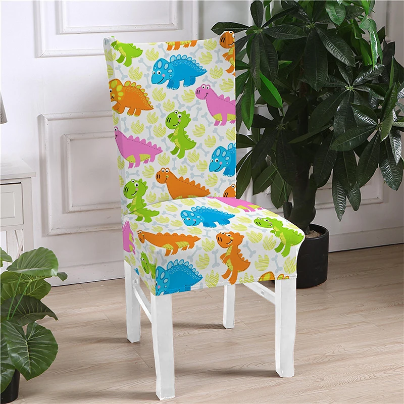 Dinosaur Spandex Elastic Printing Dining Chair Cover Removable Chairs Covers Modern Anti-dirty Kitchen Seat Covering