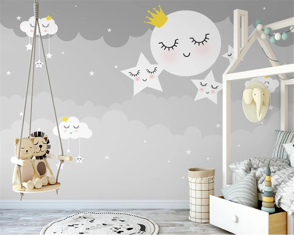 beibehang Custom Nordic hand-painted cloud starry sky children's room bedroom background papel de parede 3d wallpaper