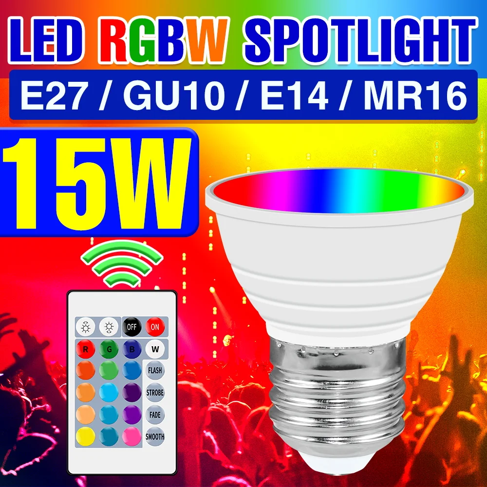 RGB مصباح ليد E27 LED لمبة 220 فولت مصباح ذكي GU10 الأضواء اللون مصباح E14 امب Led Gu5.3 ضوء MR16 عكس الضوء لمبة للديكور المنزل