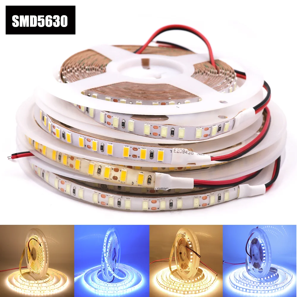 Led strip smd 2835, 5054, 5050, 5630, 12v, ultra brilho, flexível, 60, 120leds/m, não-impermeável, diodo, 5m