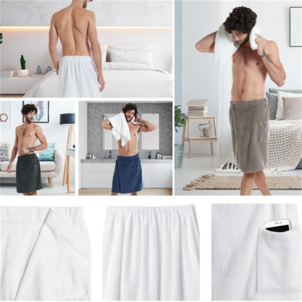 Men Soft Wearable Bath Towel With Pocket Bathrobes Shower Wrap Sauna Gym Swimming Holiday Spa Bath Beach Towel Toalla De Playa