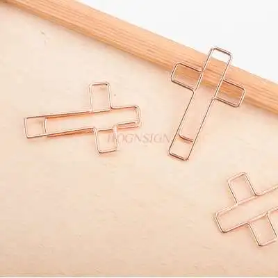 12pcs Cross Rose Gold Paper Clip Cartoon Pin Shape Pendant Fashion Paper Clip