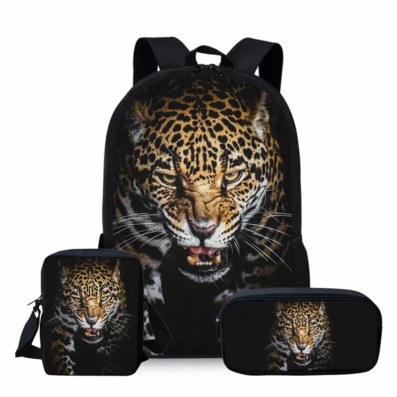 Cool 3d Leopard Print School Bag Sets for Teenager Boys Black Student Kids Schoolbags Primary Children Bookbag