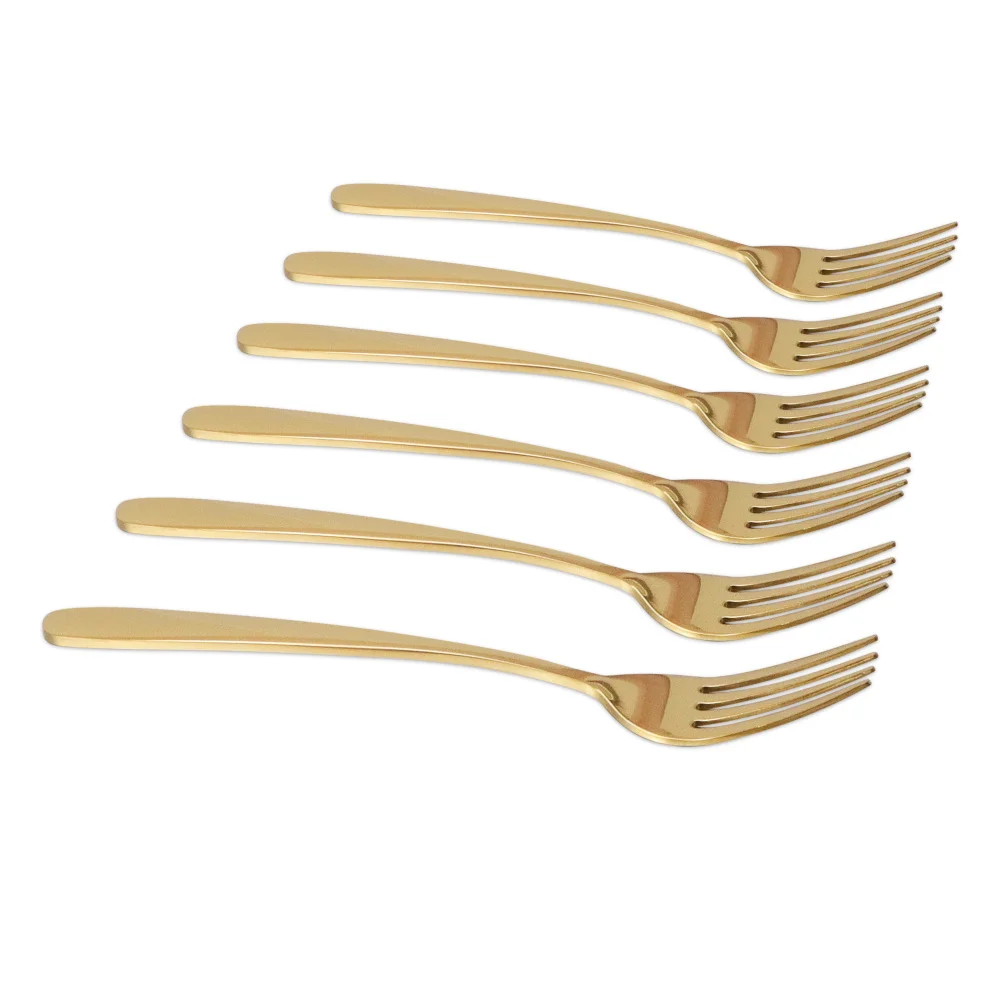 

Jaswehome Heavy-duty 6Pcs/Set Stainless Steel Dinner Fork Fruit Dessert Meat Steak Forks Golden Tableware Cutlery Utensil Sets