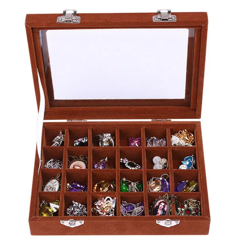 Caja de anillo con 24 rejillas, joyería de maquillaje, organizador, pendientes, collares, colgantes, pulseras, varios colores, gran oferta