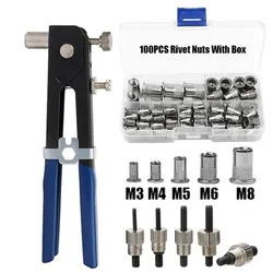 100PCS Hand Riveter Nut Rivet Gun Kit M3/M4/M5/M6/M8 Manual Threaded Nut Rive Tool Stainless Steel Household Repair Tools