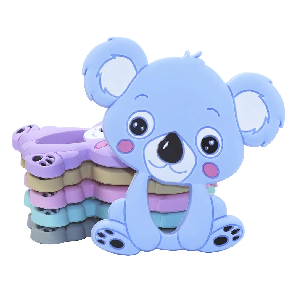 Joepada 2pcs Silicone Teethers Food Grade DIY Animal Koala Baby Ring Teether Infant Silicone Chew Charms Teething Toddler Toys