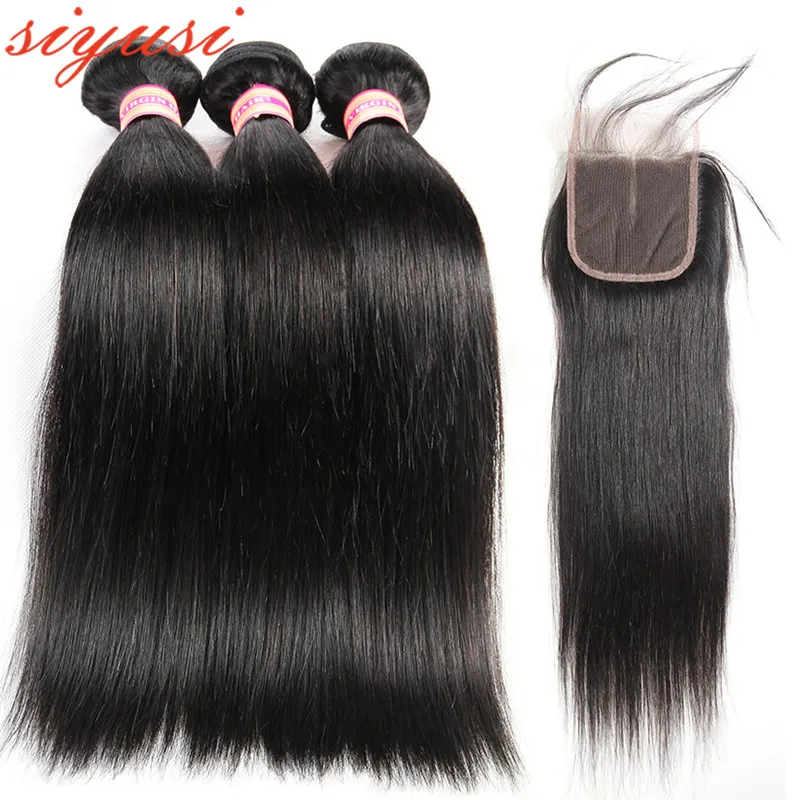 Peruvian Straight Bundles With Closure Bone Straight Human Hair Extensions Bundles With Closure Human Hair Bundles and Closure