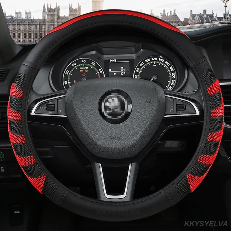 PU Leather Car Steering Wheel Cover For Skoda Octavia A5 A7 Rapid Spaceback Fabia Kodiaq Superb YETI Karoq Kamiq 2005-2021