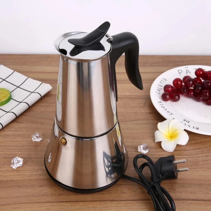 Electric Moka Coffee Pot EU Plug 6 Cups Italian Espresso Coffee Maker 304 Stainless Steel Percolator Classic Coffee Pot