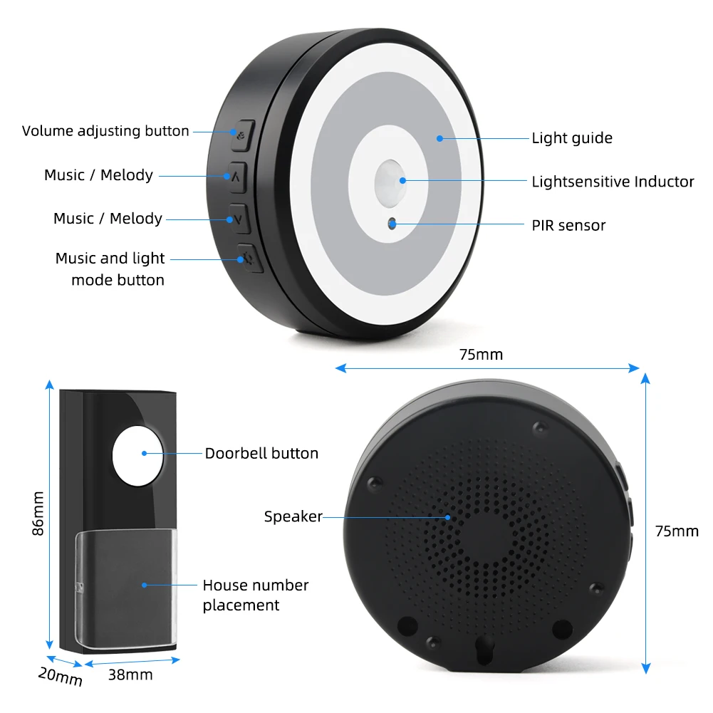 New Wireless Welcome DoorBell Intelligent Home Door Call Induction Night Light 150m Remote USB Power Waterproof for Home Office