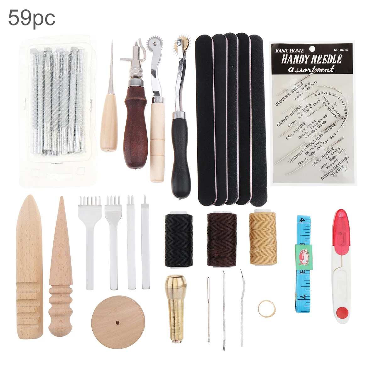 

59pcs/set DIY Leather Craft Handmade Sewing Stitching Punch Carving Work Kit Saddle Groover Leather Craft Set Practical for DIY