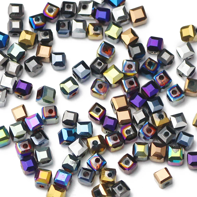 UPGFNK Czech Square shape Austrian crystal Glass beads 4mm 100Pcs Plating Loose Spacer beads for Jewelry making DIY bracelet