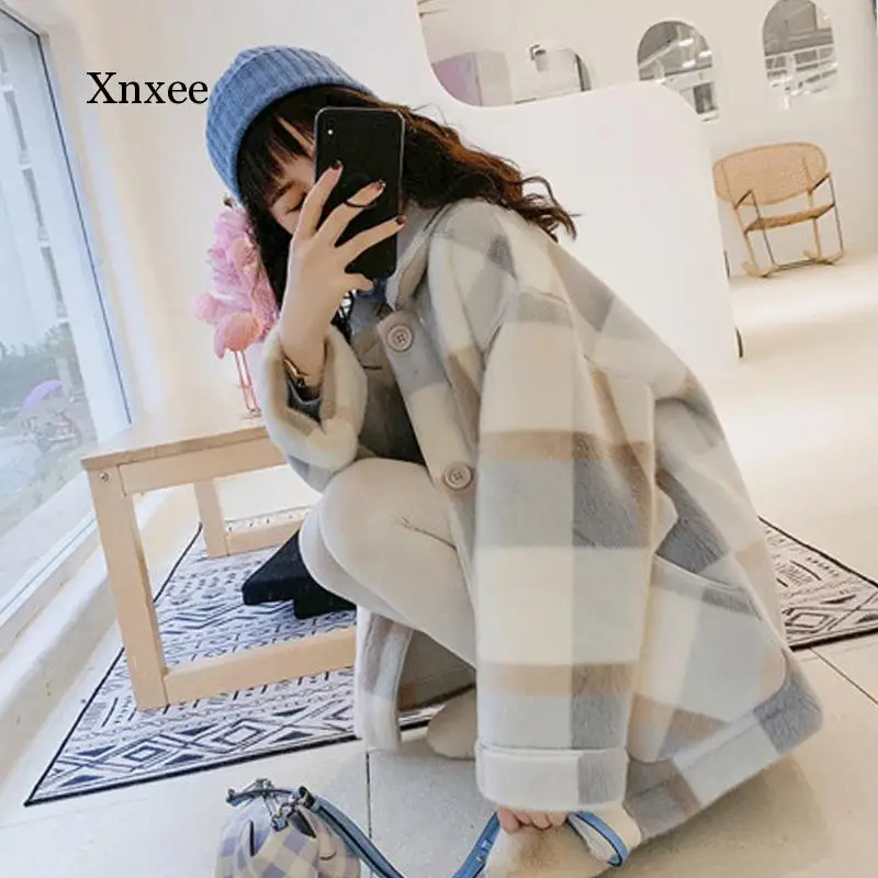 Winter Jacket Women 2020 Women Plaid Coat Korean Version of The Woolen Coat Thickening Straight Large Size Winter Woman Coats