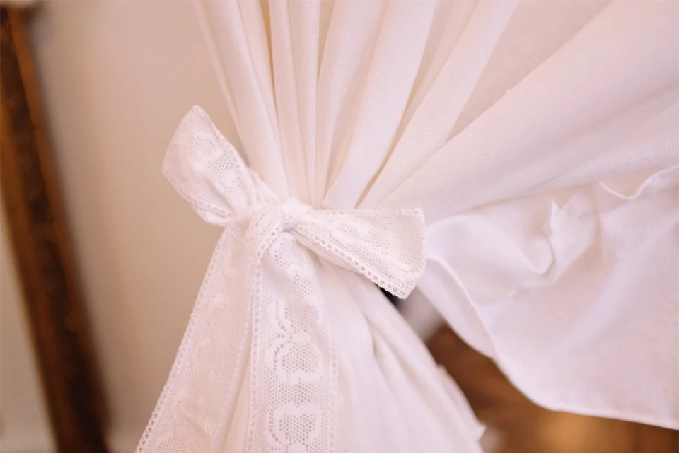 White Curtain with Valance for Living Room, 100% Cotton Cortina Drapes with Ruffles, Rod Pocket Cupcake Layer Window Drapes