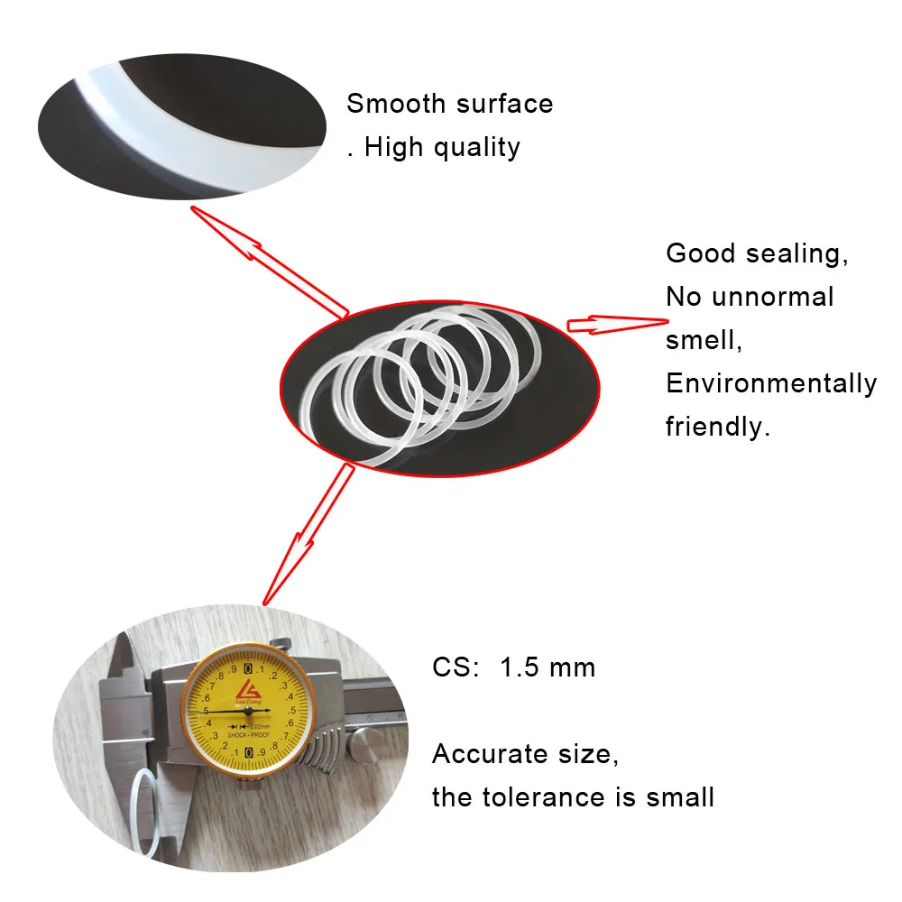 CS1.5mm Silicone Rubber O-Ring Seal ID1.5/2/3/4/5/6/7..5  33/34/35/36-100mm Food Glade VMQ Gasket High Temperature Washer