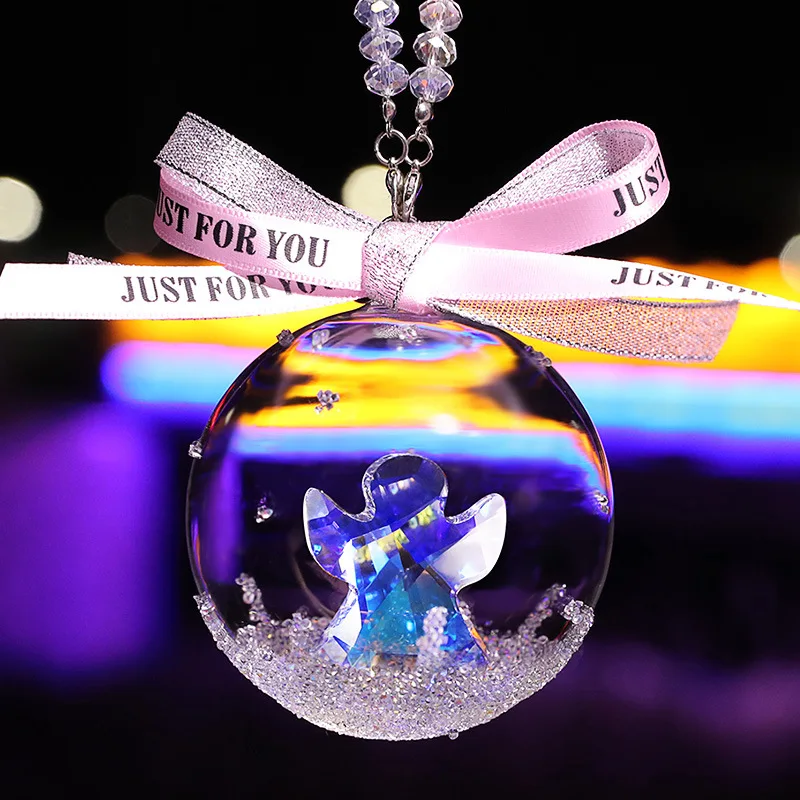 Crystal Angel Ball Figurine Glass Angel Car Auto Fashion Pendant Interior Rhinestone Bling Ornament Home Wedding Hanging Decor