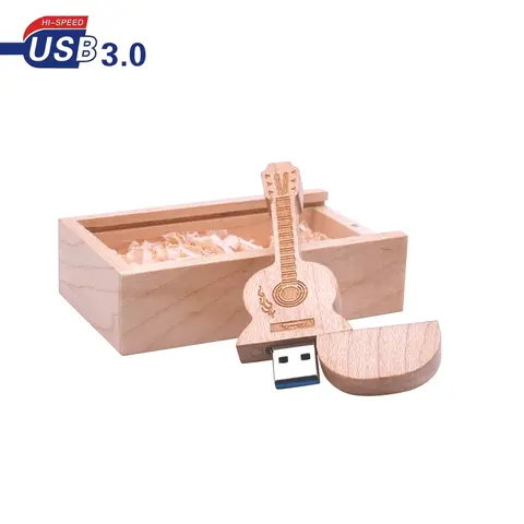 Drewno klonowe pamięć USB 3.0 gitara USB z pudełkiem 8GB 16GB 32GB 64GB 128GB USB Pendrive ponad 10 sztuk bezpłatne dostosuj Logo na prezent