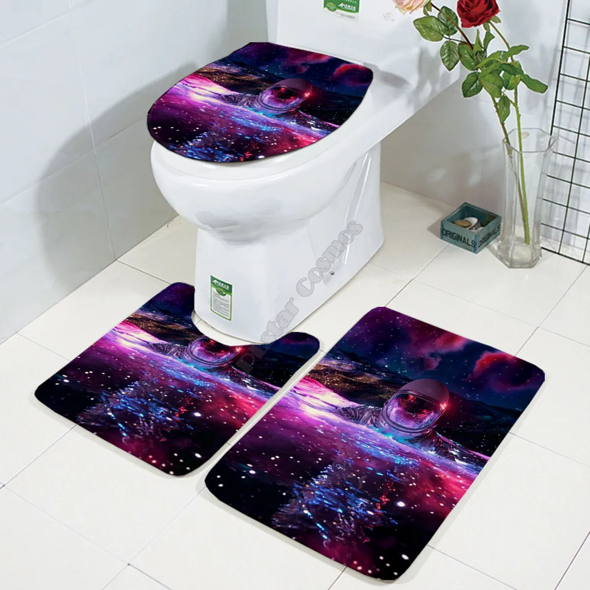 Galaxy astronaut Three-piece set 3D printed Bathroom Pedestal Rug Lid Toilet Cover Bath Mat Set drop shipping 3