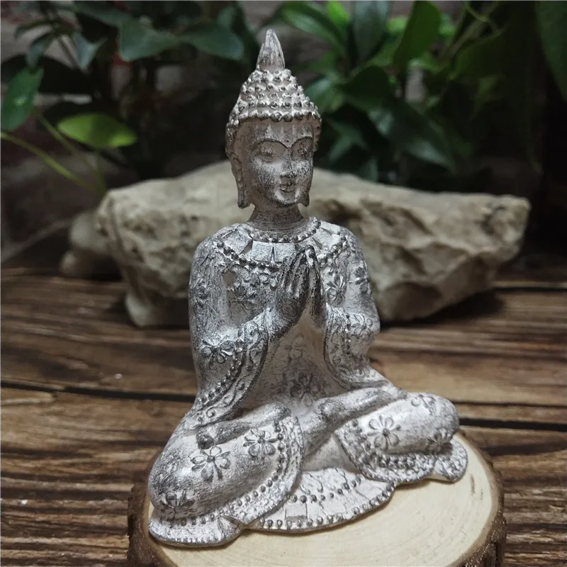 Thailand Buddha Statue Sculpture Home Decor Zen Garden Outdoor Decoration Stone Meditation Buddha Figurines Landscape Ornaments