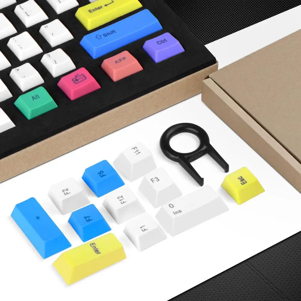 Imagem -05 - Havit Teclado Mecânico Pbt Keycaps Jogo Keycap Conjunto para Faça Você Mesmo Cereja mx Branco & Azul & Amarelo 87 104 Teclas