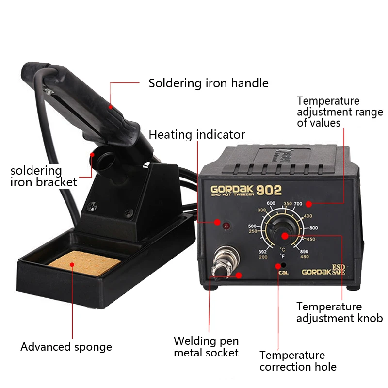 GORDAK 902 110V/220V 75w SMD Tweezers Soldering Station Iron 902 ESD Anti-static Adjustable Temperature Control Thermostat