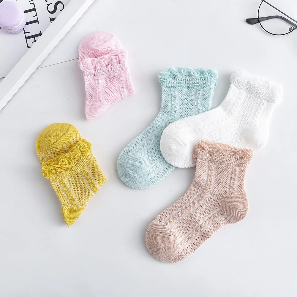 5Pairs/lot 2-9Y Baby Socks Summer Cotton Jacquard Thin Kids Socks Solid Colorful Girls Mesh Cute Newborn Boy Toddler Socks Baby