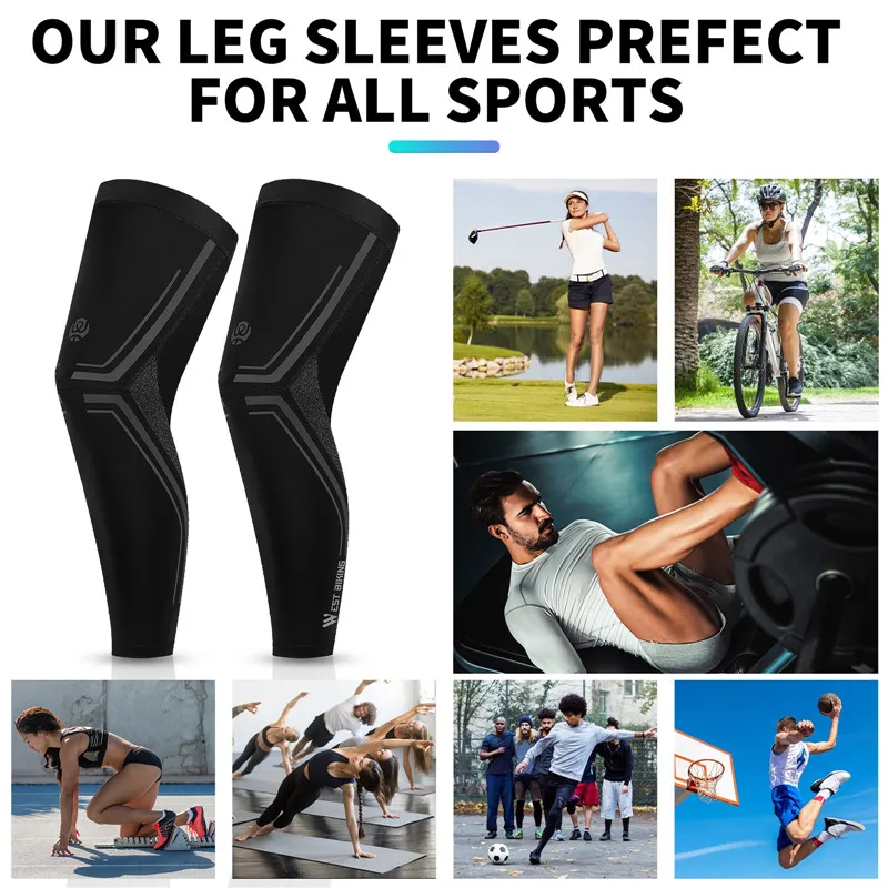 WEST BIKING Cycling Leg Sleeves Anti-UV Summer Sport Leggings Basketball Racing Ice Silk Breathable Black Unisex Leg Sleeve