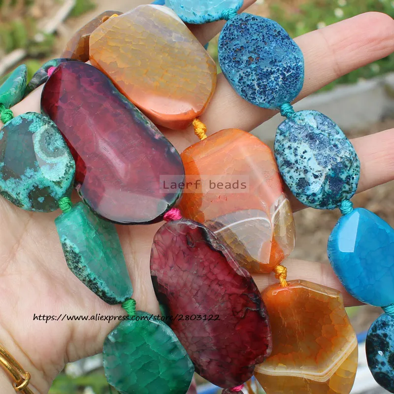 Big 30-70mm Smooth /Faceted Irregular Multicolor Agate Beads , For DIY Jewelry making，Necklace , Bracelet，Pendants ！