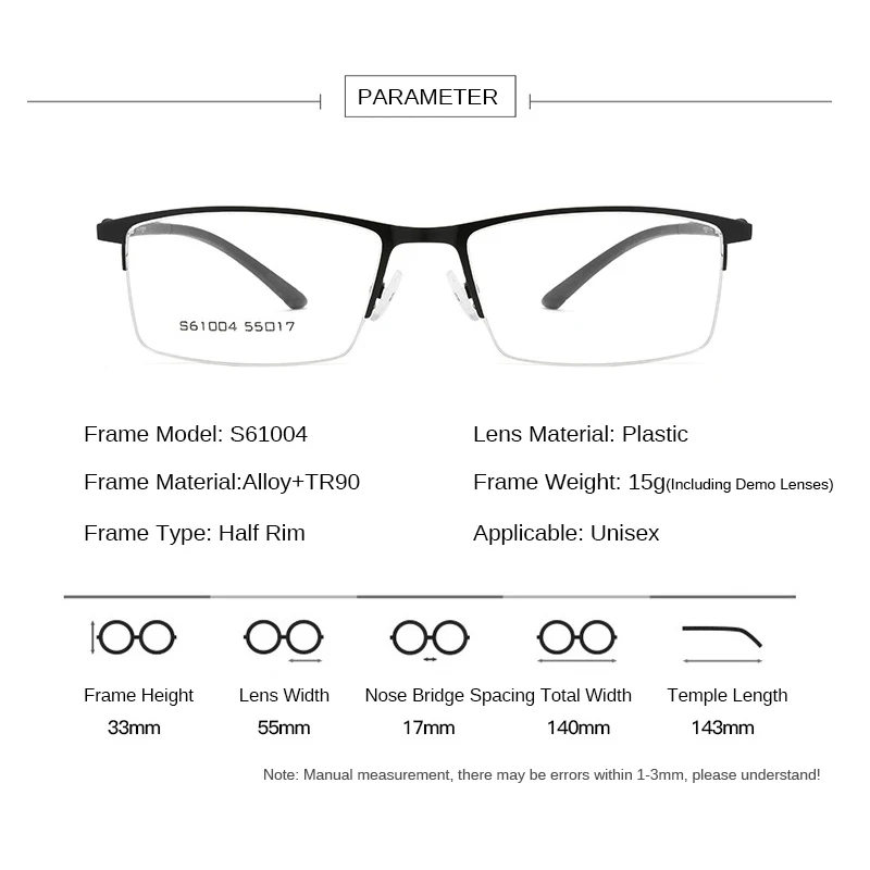 Business Half Rim Men Glasses Frame Metal Alloy Eyeglasses Fashion Cool Optical Eyewear Man Spectacles Prescription Frames