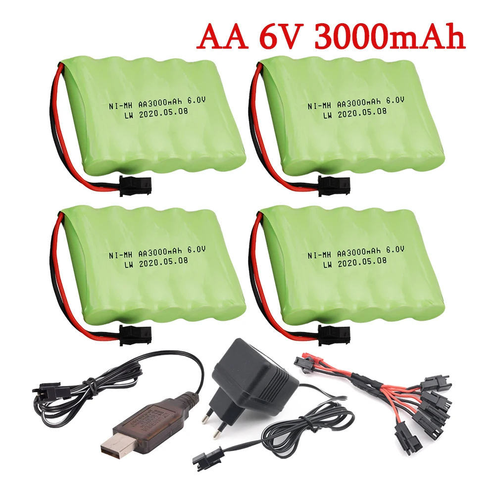 6v 3000mAh NIMH Battery Pack and Charger For RC Toys Cars Boats Robots Tanks Gun AA 3000mAh 6v Rechargeable Battery Pack SM Plug