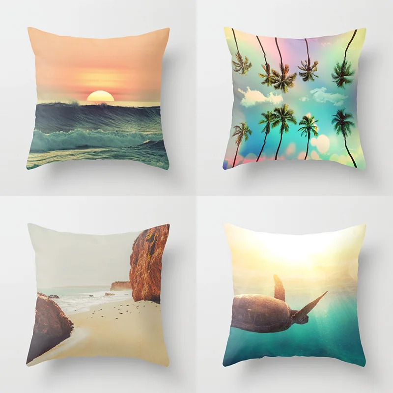 New Summer Blue Beach Pillow Cushion Case Hot Tropical Ocean Palm Print Throw Pillows Cover Livingroom Sofa Seats Bed Decoration