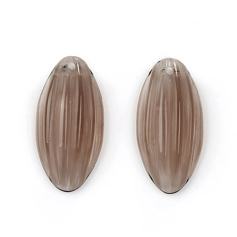 

New!! Carved Smoky Quartz Flatback Gemstone Earrings, 20x10x5mm, 2.2g