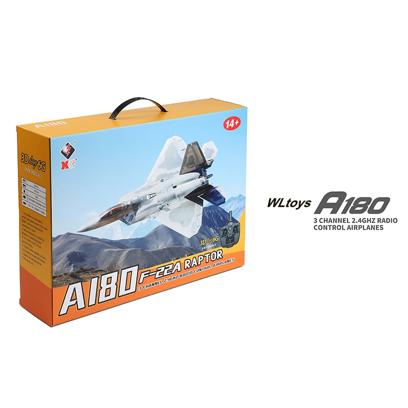 WLtoys XK A180 RC 비행기, 2.4GHz, 3 채널, 6 축 자이로 F22 랩터 RC 비행기 글라이더, 던지는 윙스팬, 폼 비행기, 고정 날개 RTF